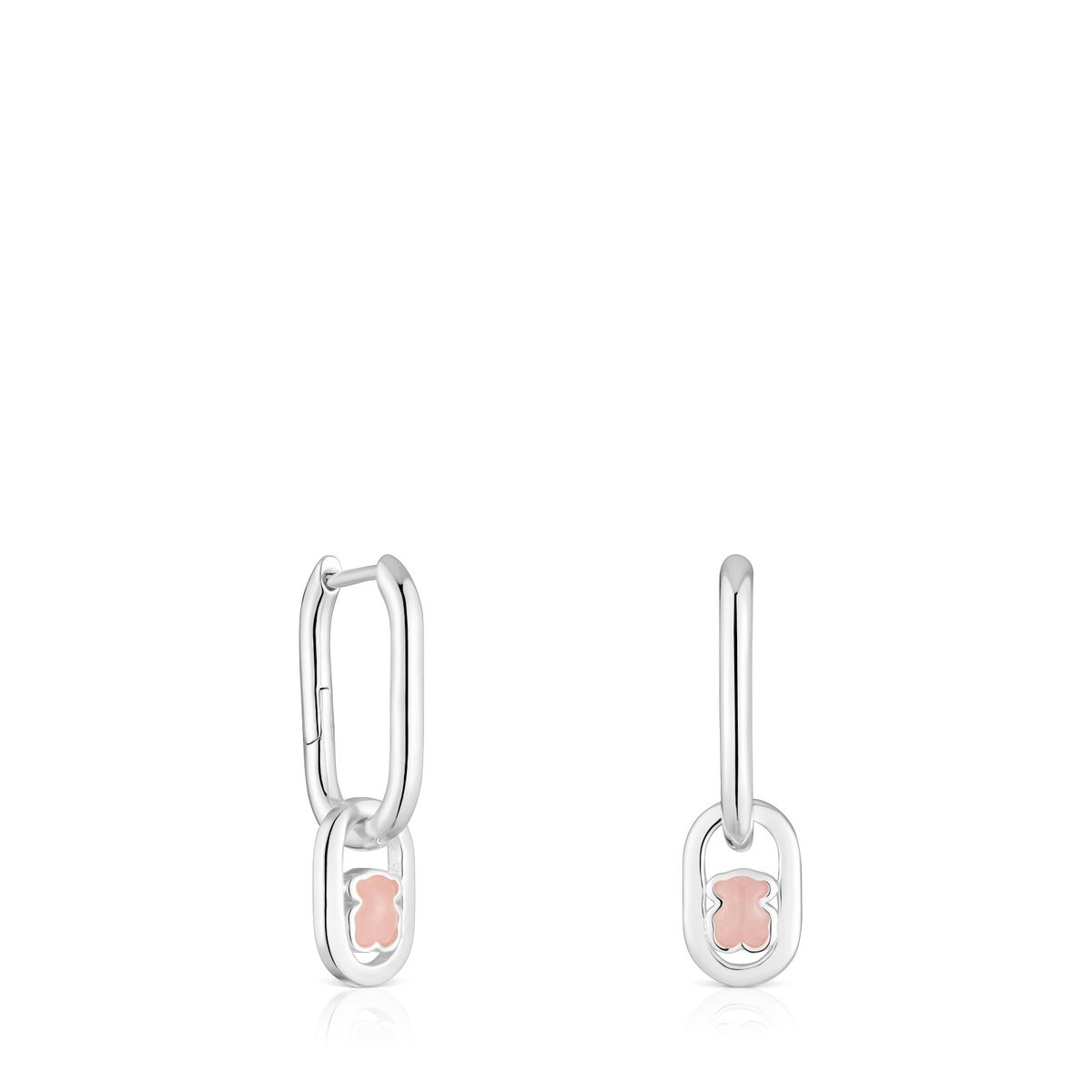 TOUS - ARETES DE PLATA 25MM OSO GEMA ROSA