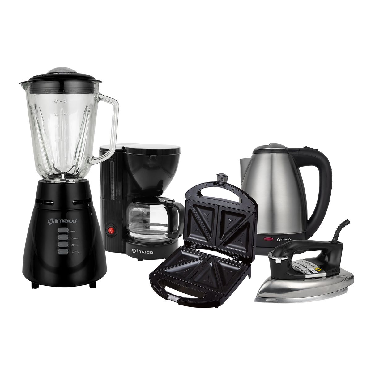 IMACO - Pentacombo Licuadora BL4125VN + Hervidor KE1801 + Sandwichera IST101N + Cafetera ICM608N + Plancha I1700
