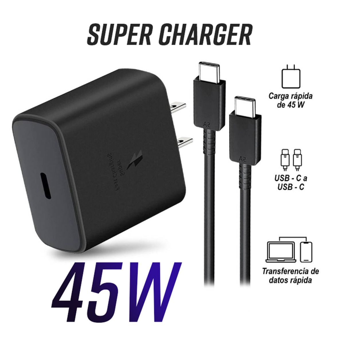 GENERICO - Cargador para samsung 45w Super carga rapida s20 note 20 s21