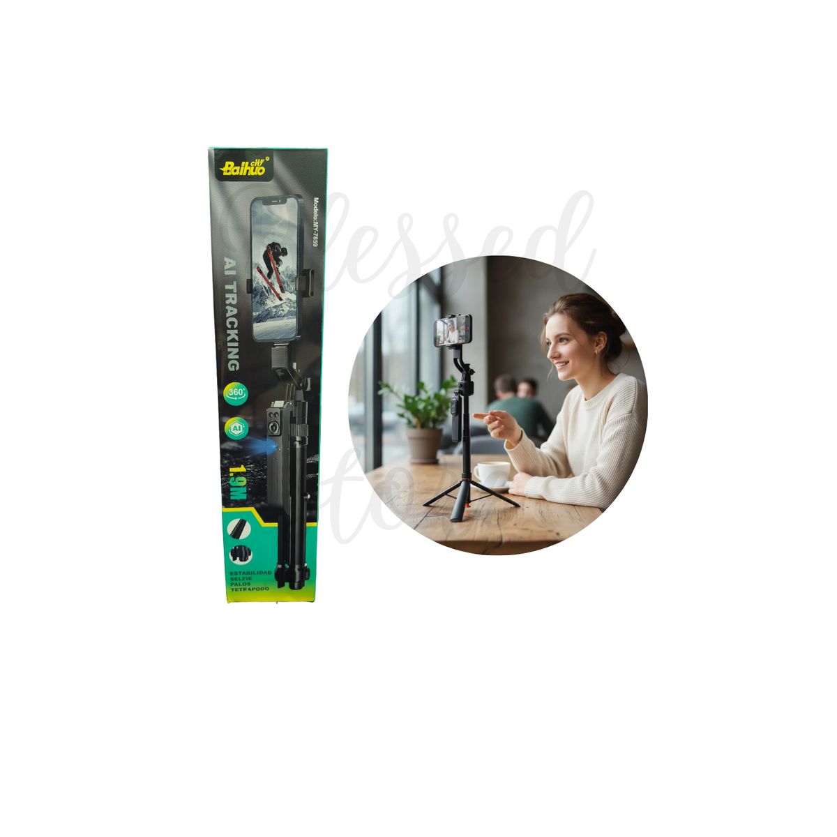 Trípode Selfi Stick Con Seguimiento Facial Inteligente 360°, marca OEM - Foto Principal
