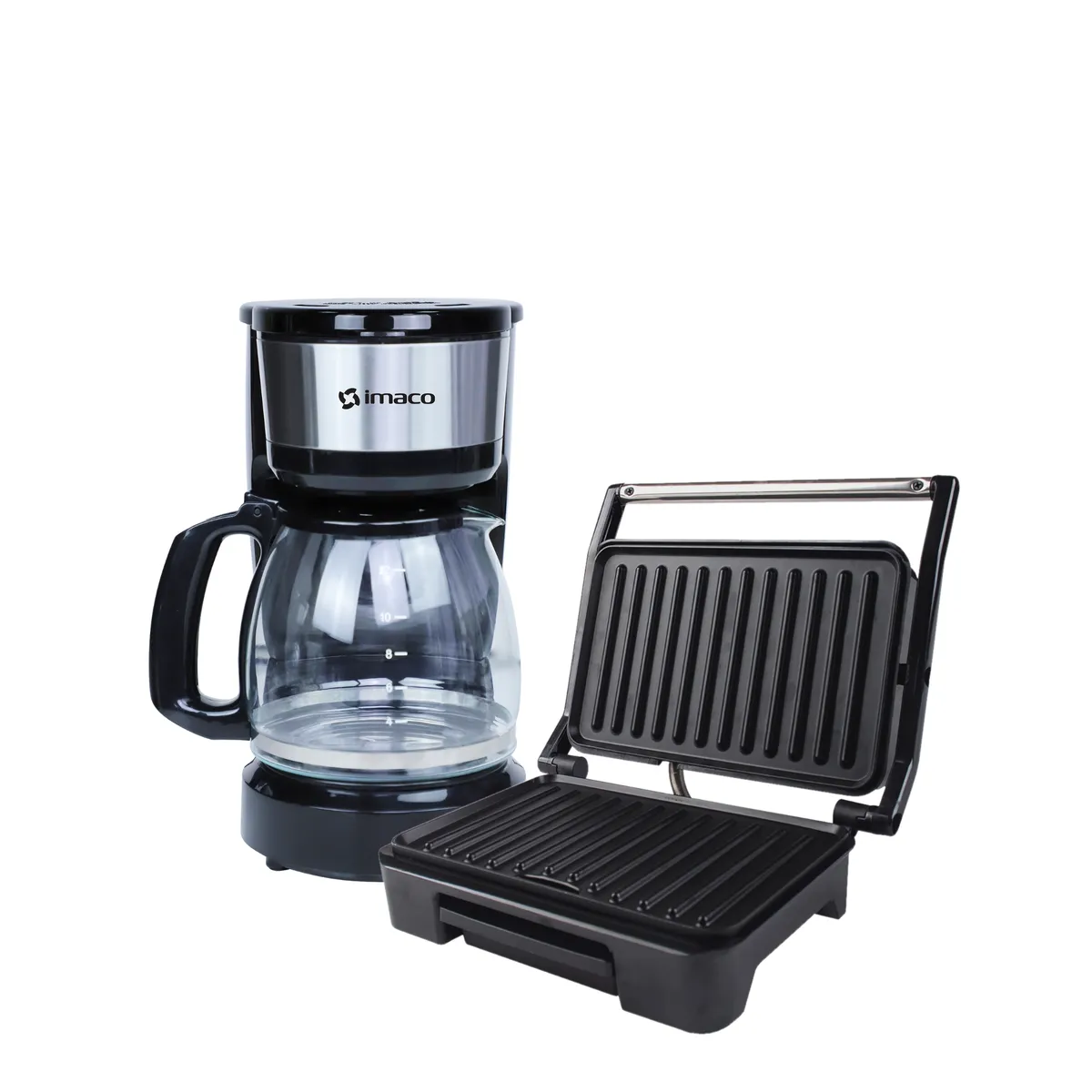 IMACO - Combo Cafetera electrica 12 tazas + Mini grill panini Imaco
