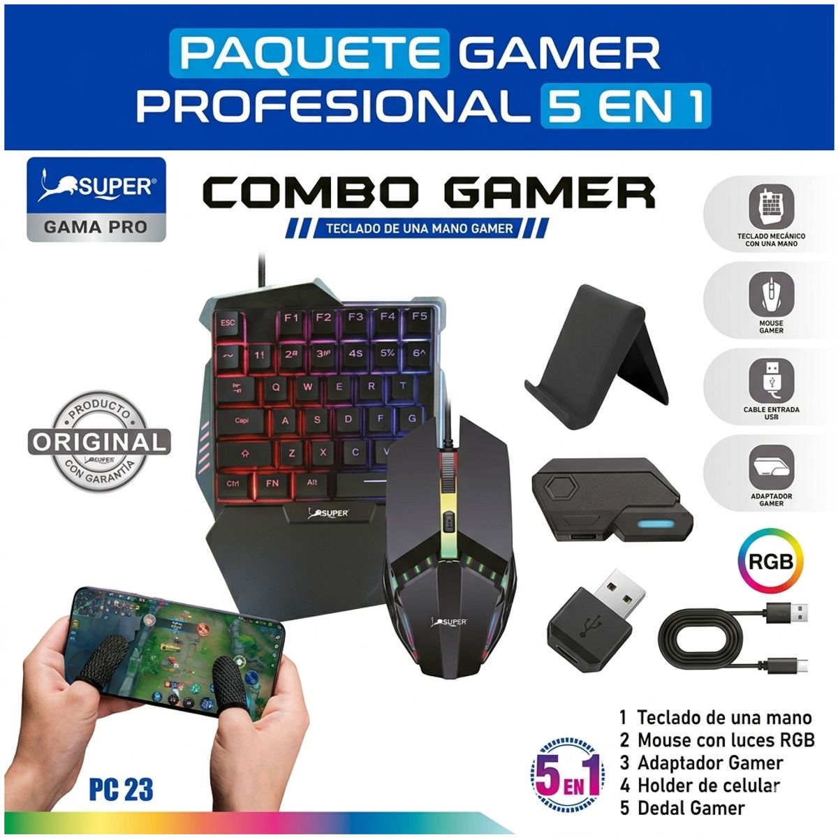 OEM - Combo Teclado De Mano + Accesorios Gamer 5 En 1