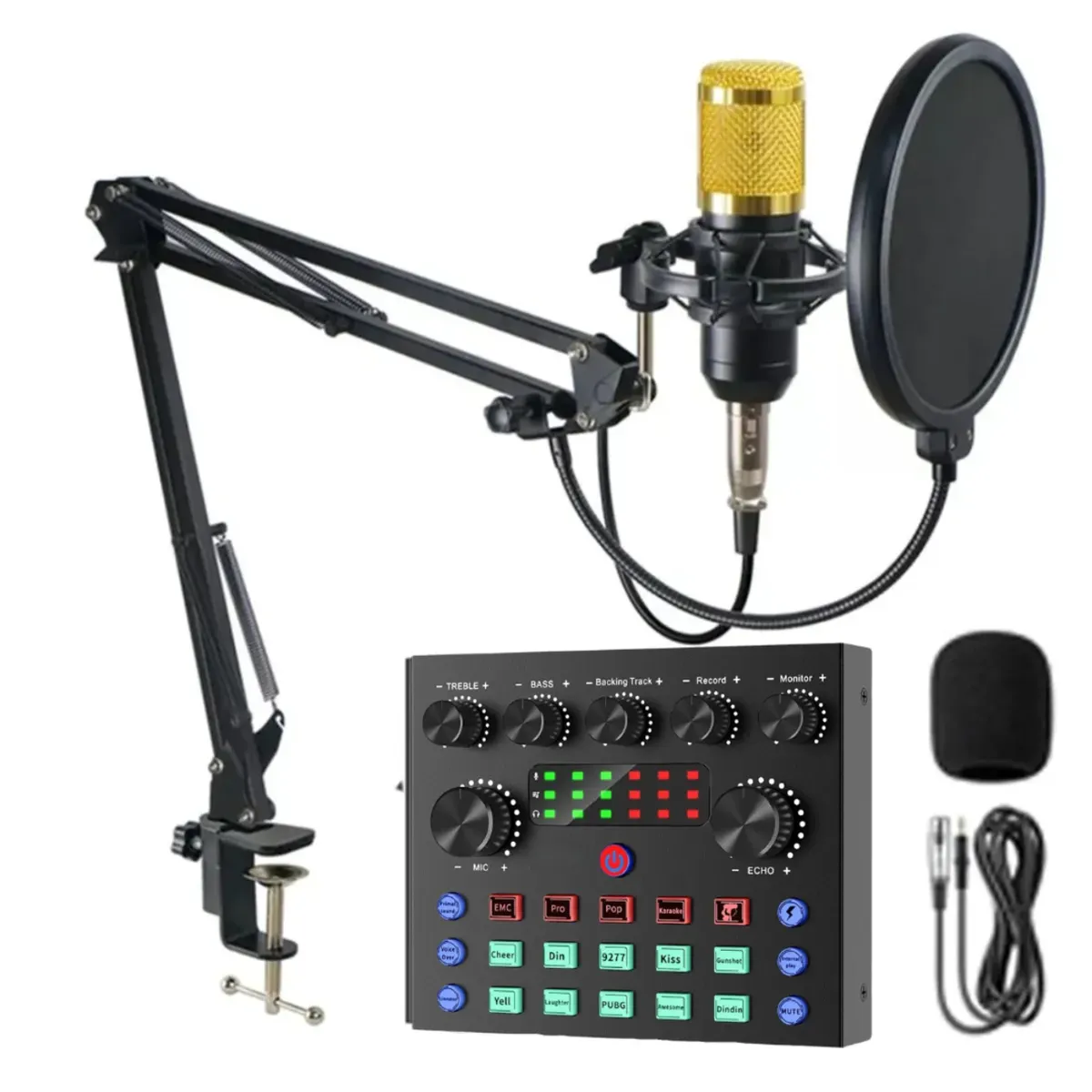 GENERICO - Micrófono Condensador con Consola Bluetooth y Efectos de Sonido para Grabaciones Profesionales