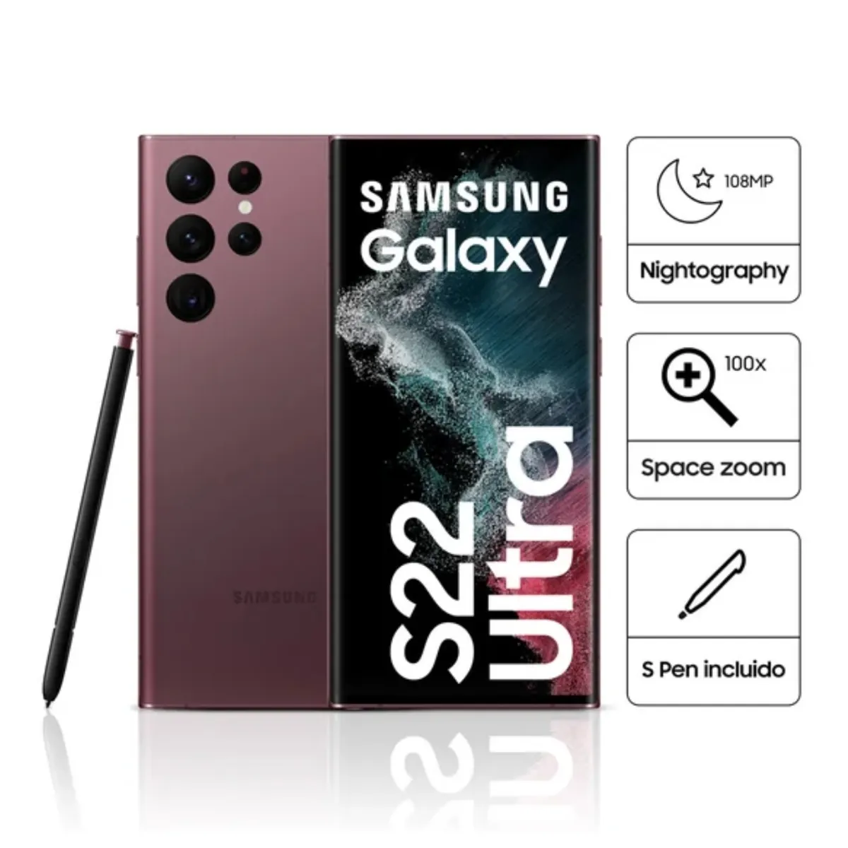 SAMSUNG - Celular Samsung Galaxy S22 Ultra 5G 6.8"  Pulg. 12GB RAM 512GB Android 12 - Borgoña