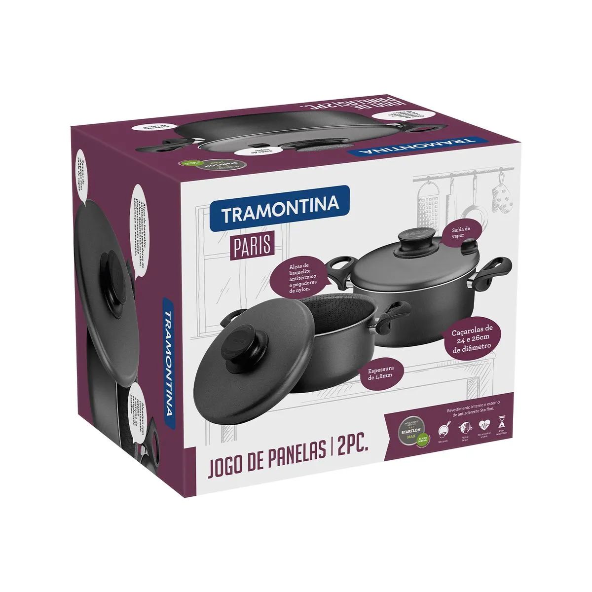 TRAMONTINA - Juego de Ollas Tramontina Paris de Aluminio Negro