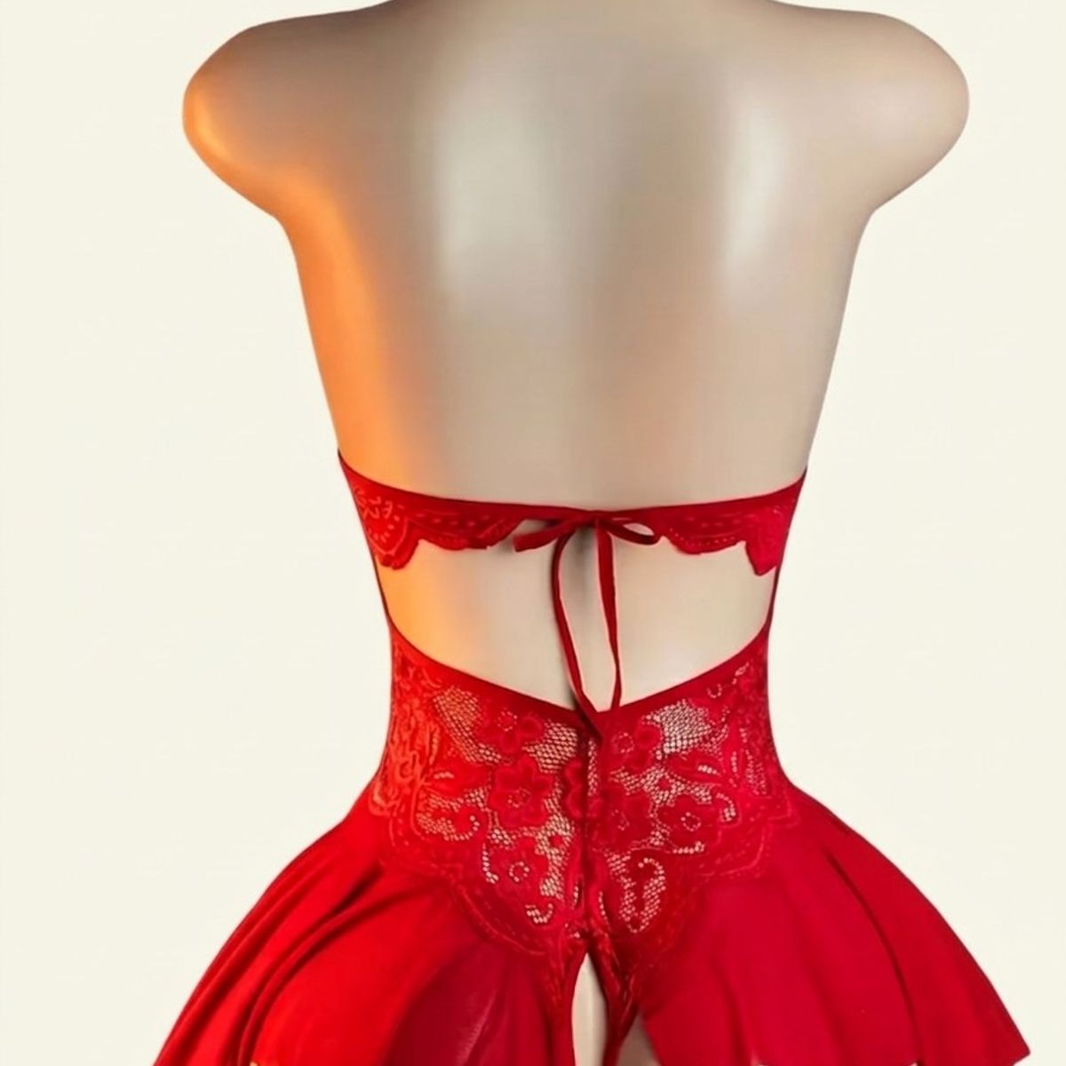 GENERICO - BODY LENCERIA ROJA SEXY CON ENCAJE TIPO BABYDOLL UNA SOLA PIEZA  / TALLA  S/M