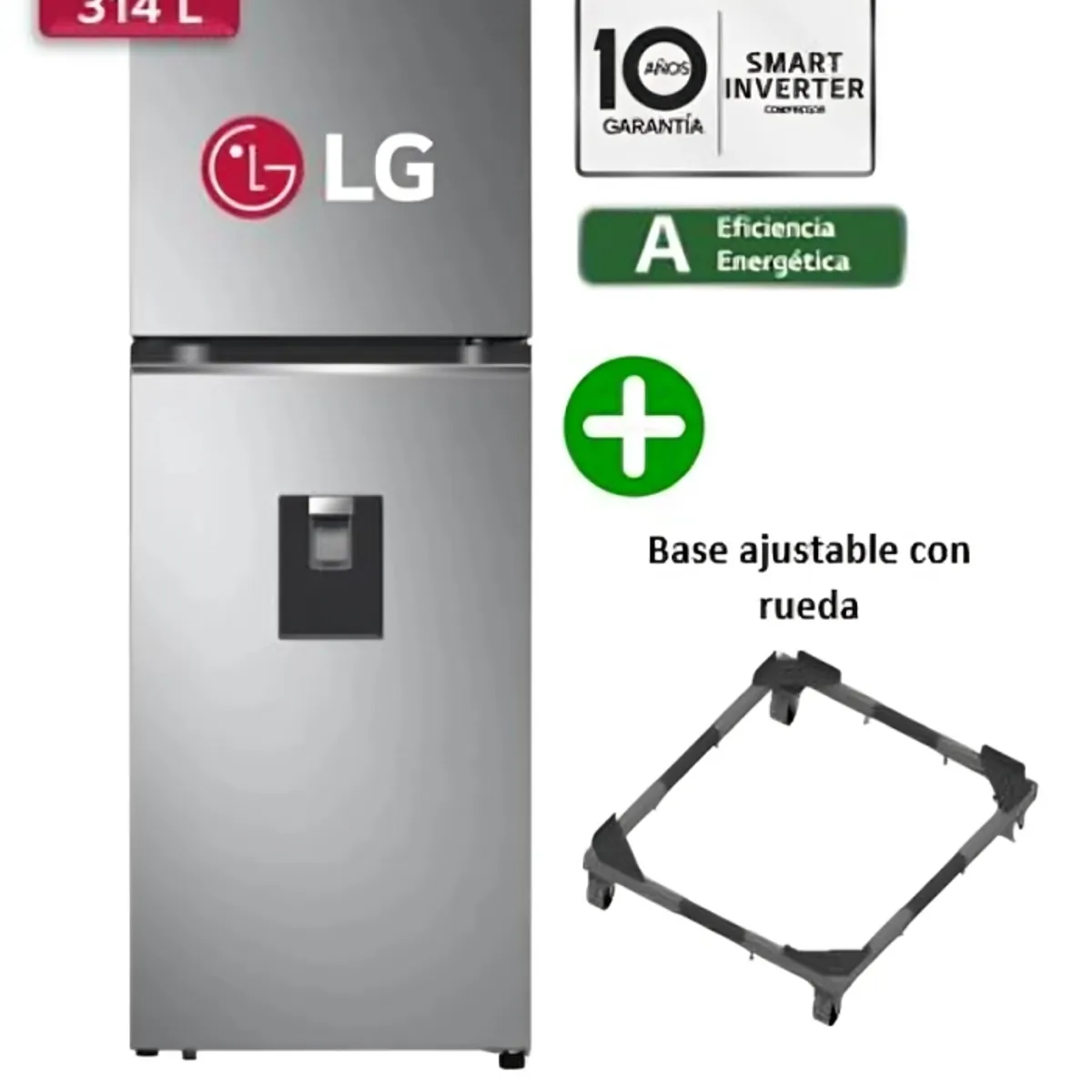 LG - Refrigeradora GT31WPP 314L Door Cooling Top Mount Plateada LG + Base con rueda