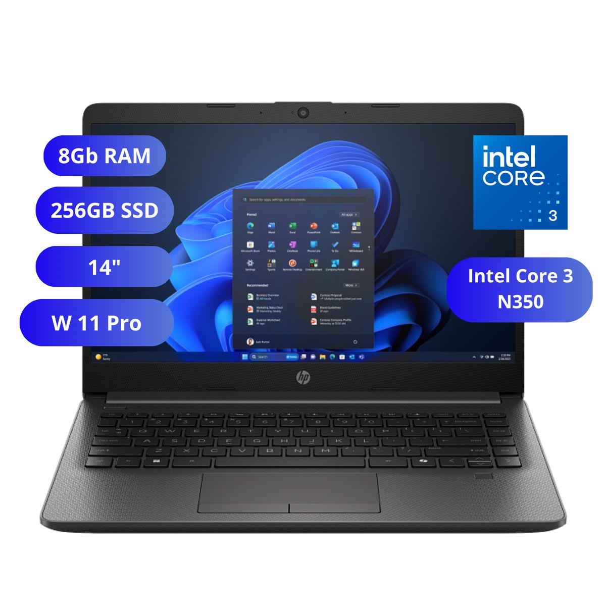 HP - Laptop HP 240RT G9 14" Intel Core 3 8GB RAM 256GB SSD Windows 11 Pro