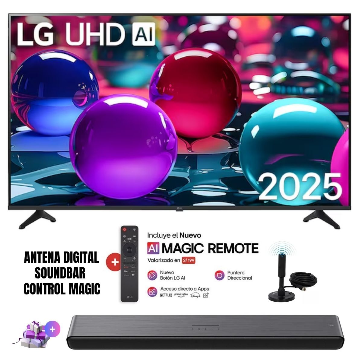 LG - Televisor Smart TV LG Led UHD 4K 65" 4K Thinq AI 65UA7300PSB 2025 + Magic + Ant + Soundbar