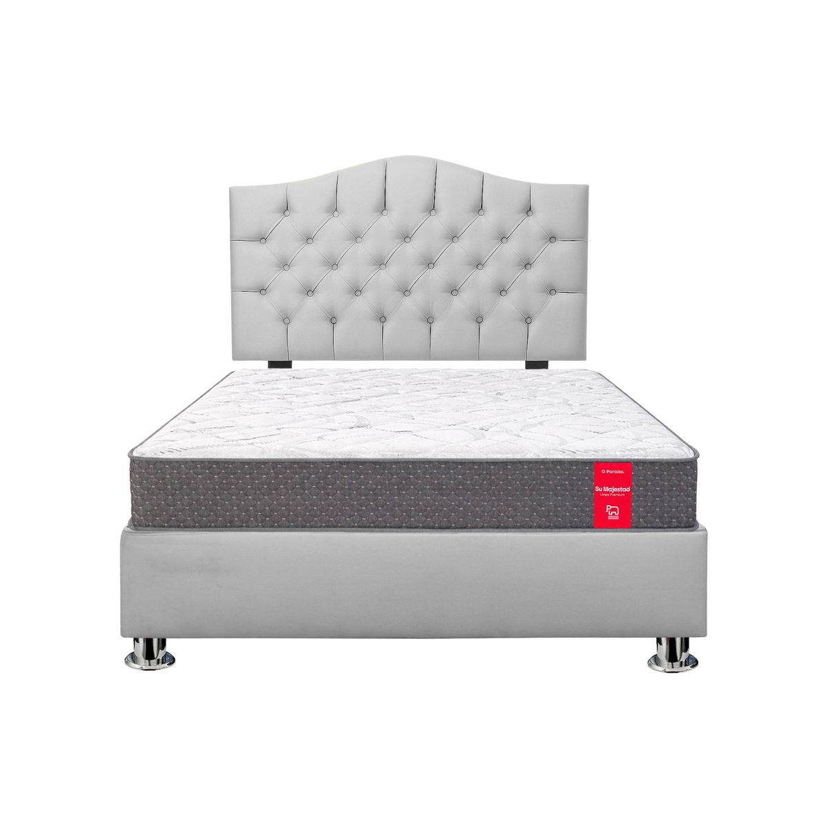 MUEBLES MACRUMO - Combo Cama tapizada Varsovia 15P+Colchon Majestic Paraíso+Almohada - Gris claro