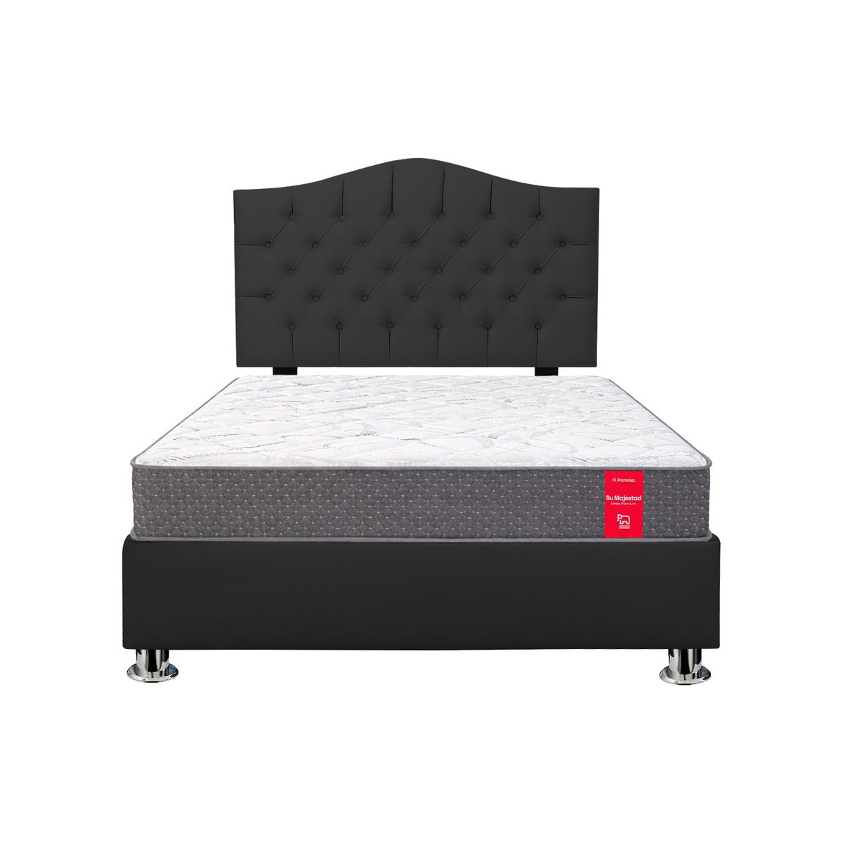 MUEBLES MACRUMO - Combo Cama tapizada Varsovia 15P+Colchon Majestic Paraíso+Almohada - Negro