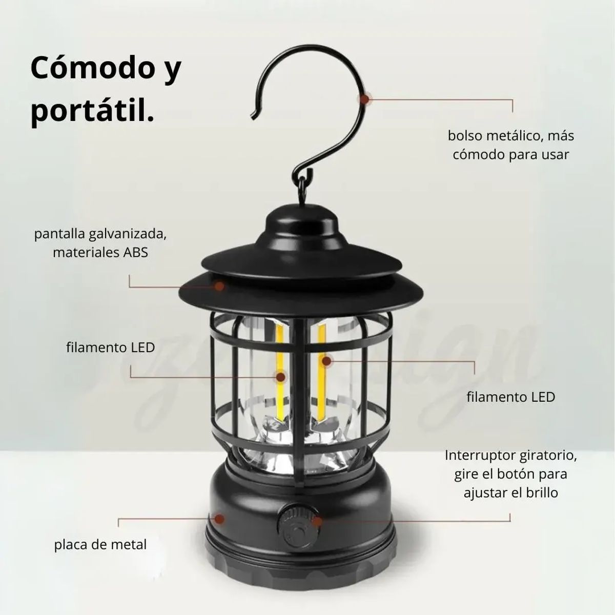 GENERICO - Lámpara Recargable Linterna Potente Con Gancho