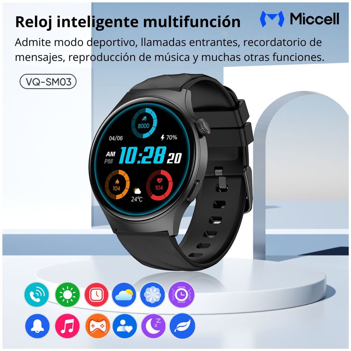 MICCELL - Smartwatch AMOLED 1.43 Llamadas Bluetooth Monitoreo de Salud IP68 Miccell VQ-SM03