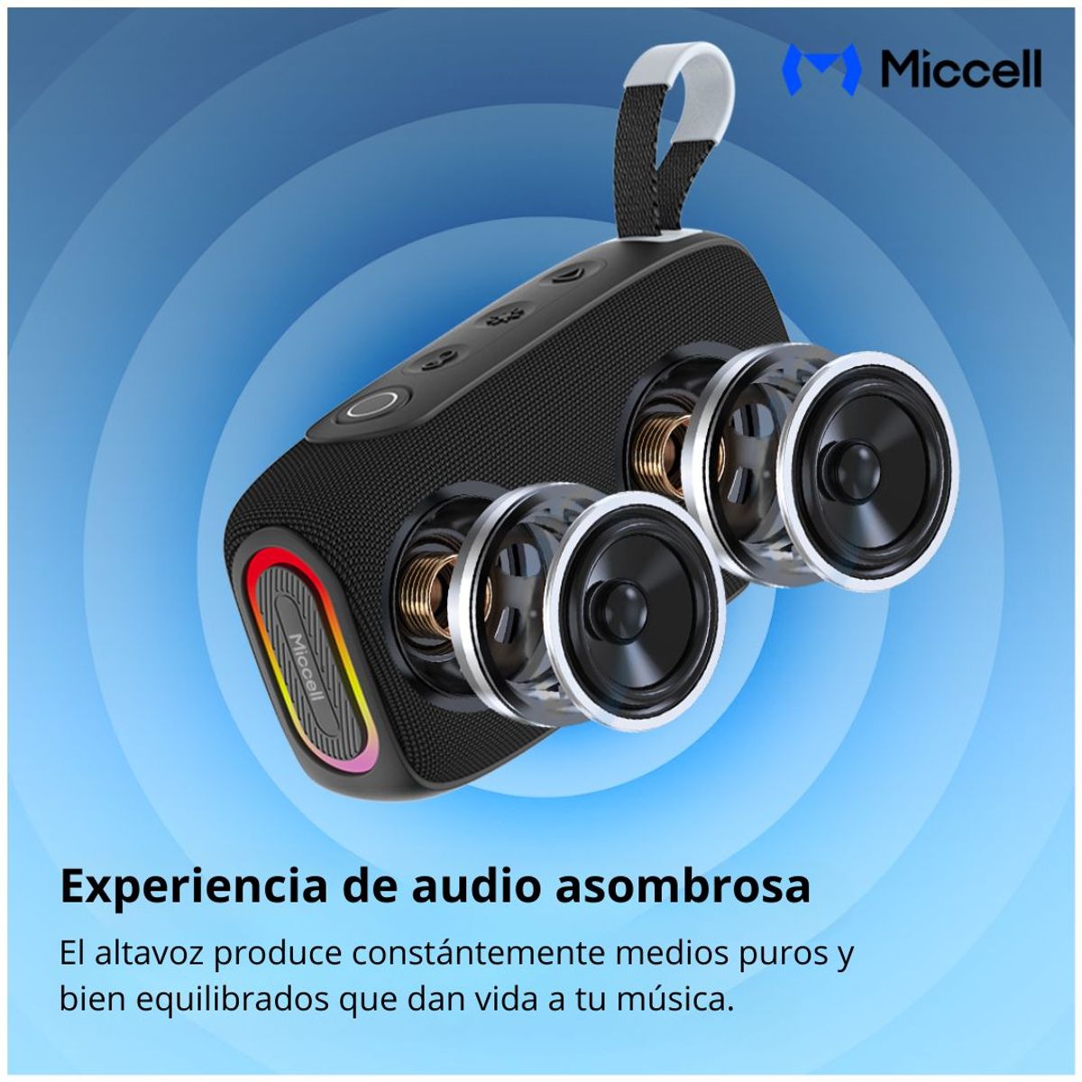 MICCELL - Parlante Bluetooth 20W Bass Boost IPX7 Luces RGB Batería 3000mAh Miccell VQ-SP55