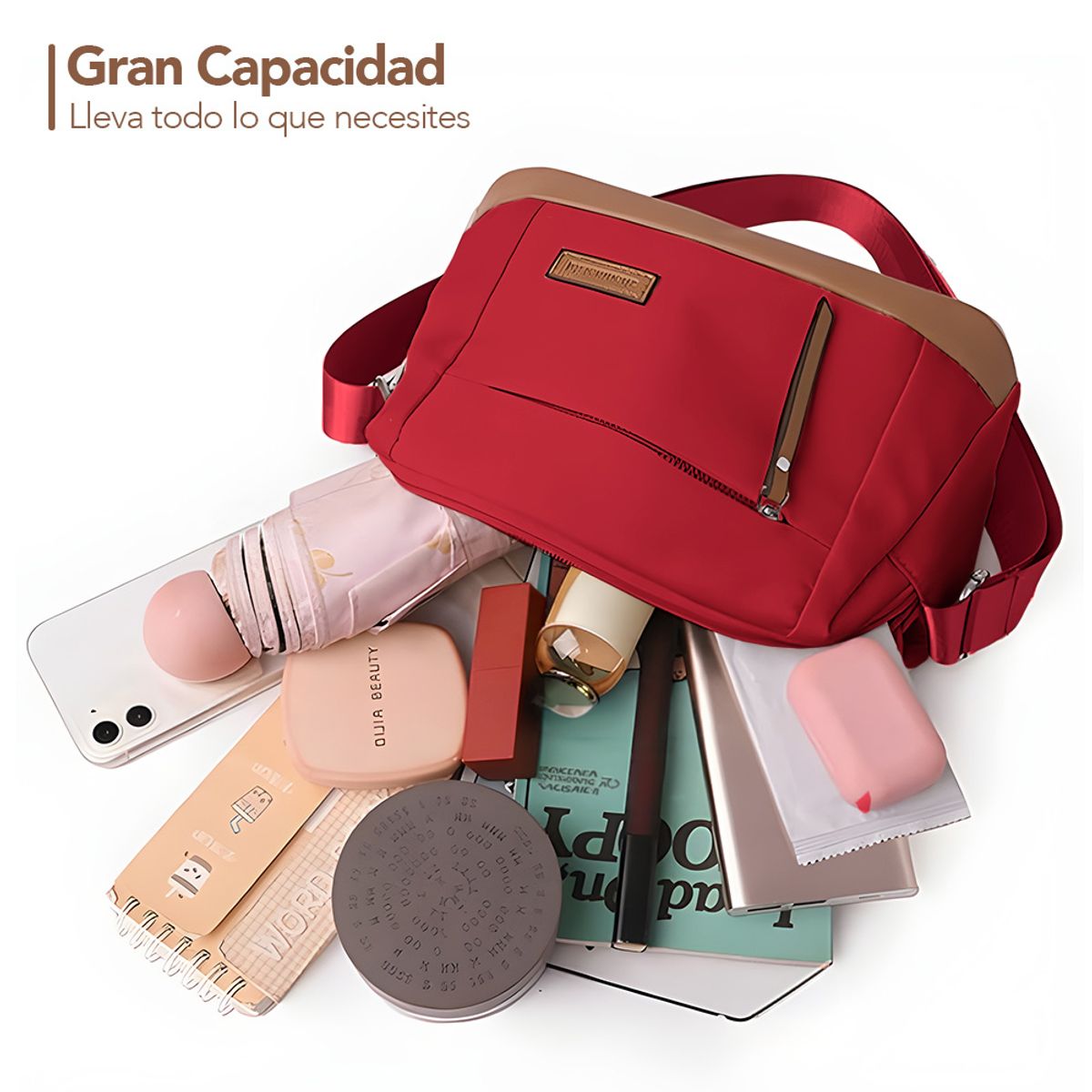 KELLER - Morral para Mujer con Correa Ajustable y Múltiples Bolsillos Rojo ML5