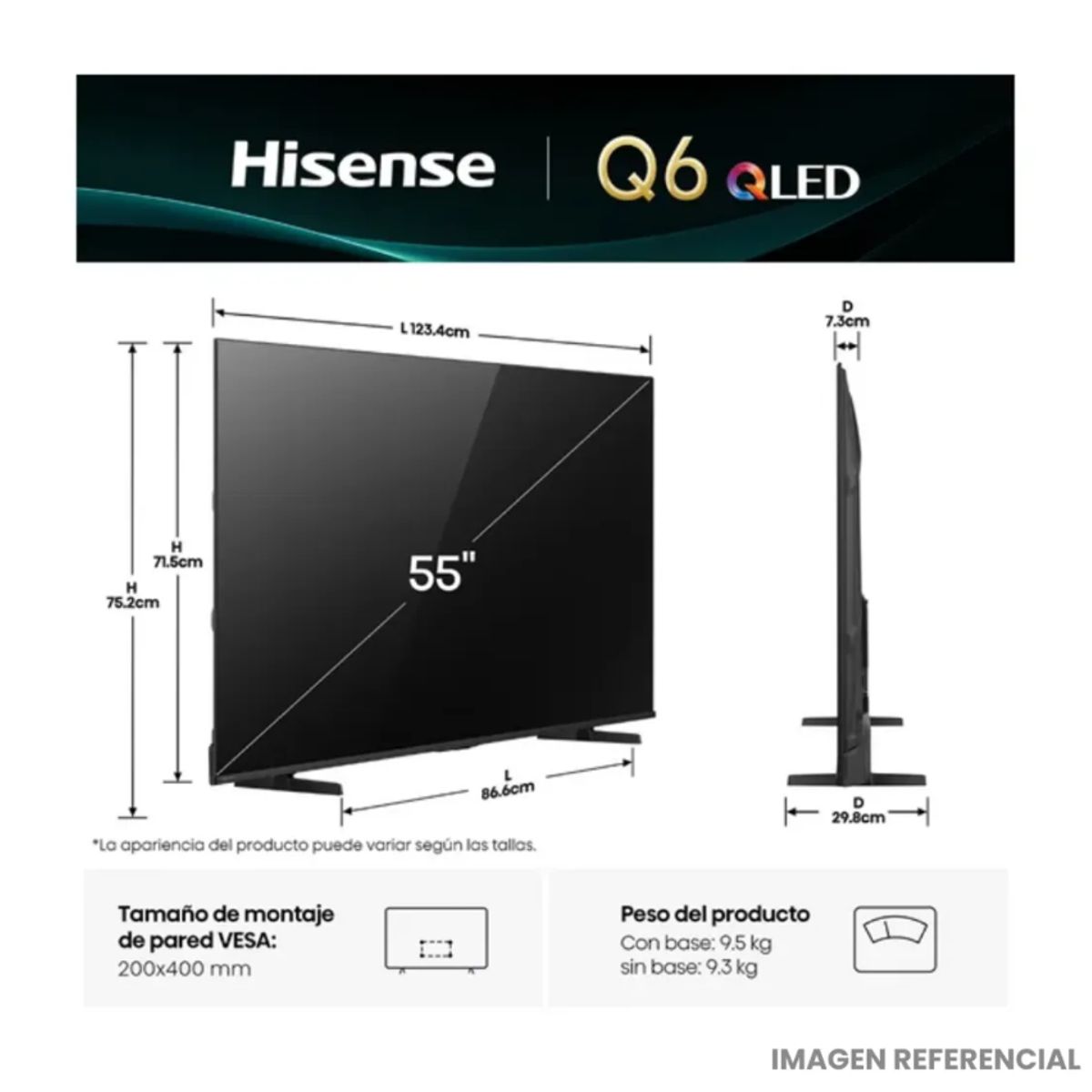 HISENSE - Televisor Hisense 55 QLED 4K Smart TV Dolby Vision - 55Q6QV