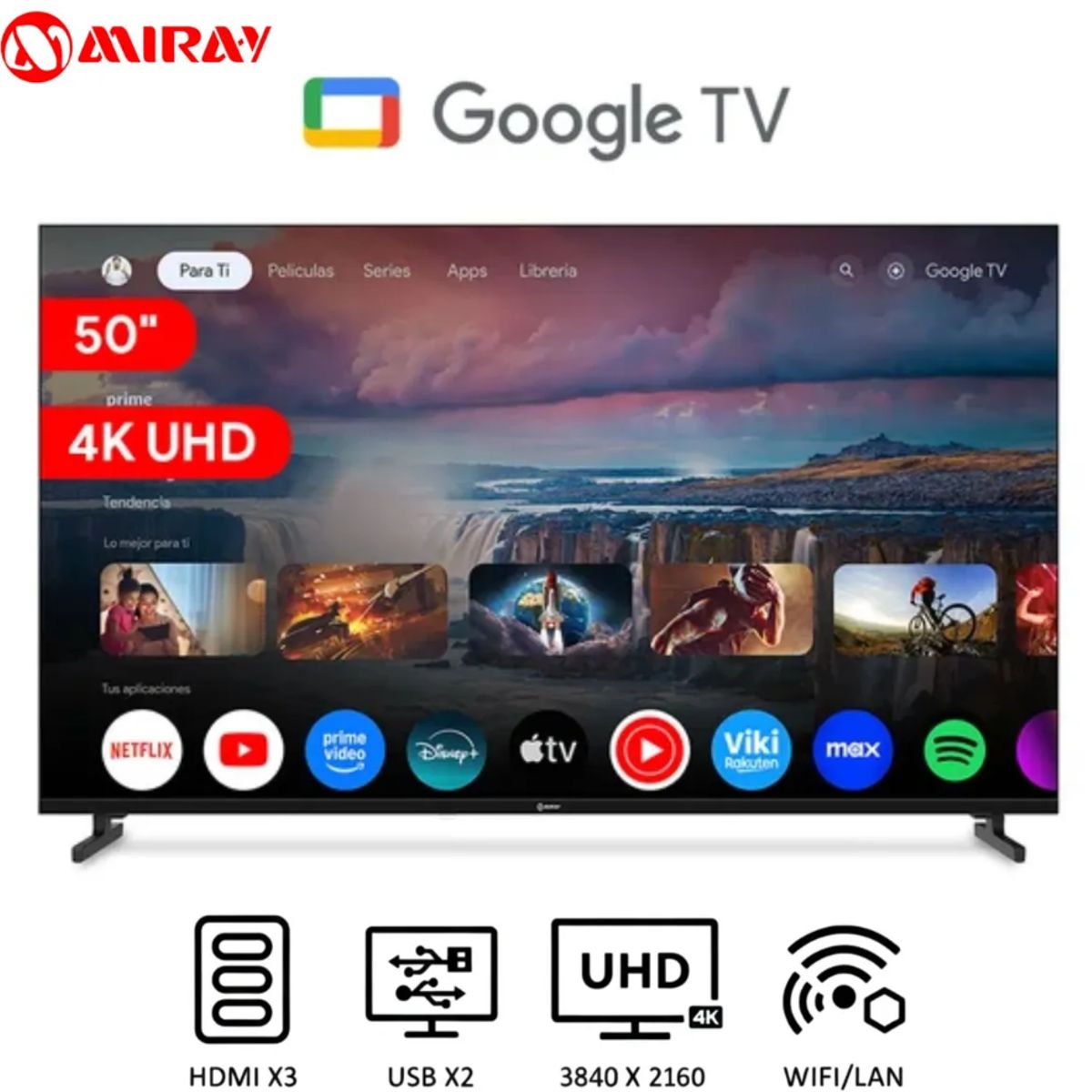 MIRAY - Televisor Miray MK50-E2000GBT Google TV LED 4K UHD 50