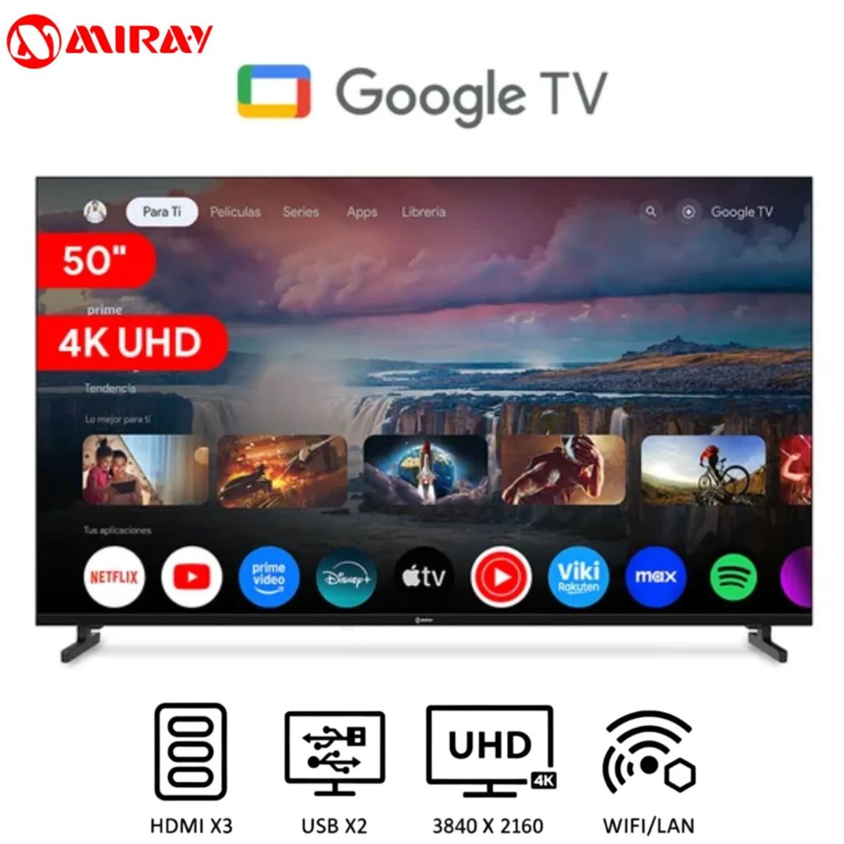 MIRAY - Televisor Miray MK50-E2000GBT Google TV LED 4K UHD 50