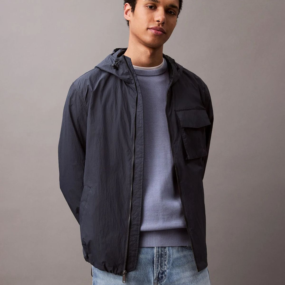 CALVIN KLEIN - CASACA LS LTWT NYLON HOODED JACKET CK