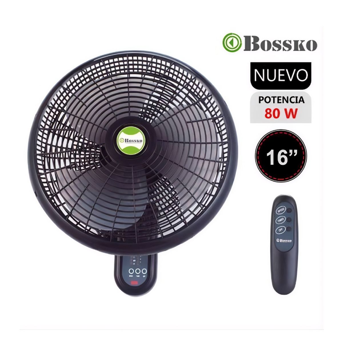 BOSSKO - Ventilador de Pared Bossko BK-8210PD de 16 con Control Remoto