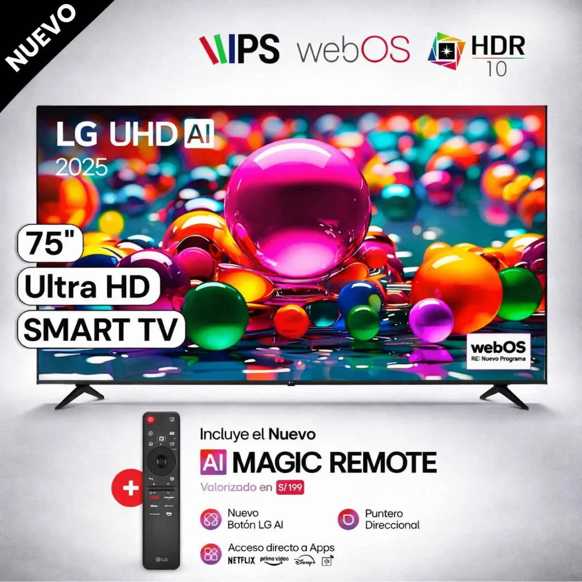 LG - Televisor LG 75" Pulg.  UHD 4K Smart TV ThinQ AI 75UA8050PSA Modelo 2025 - Negro