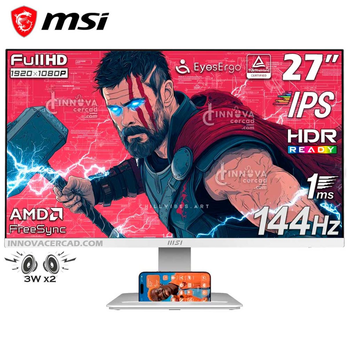MSI - Monitor MSI PRO MP273W E14A, 27FHD 1920x1080, IPS, 144Hz, 1ms, HDR Ready, Adaptive-sync, Eye Care