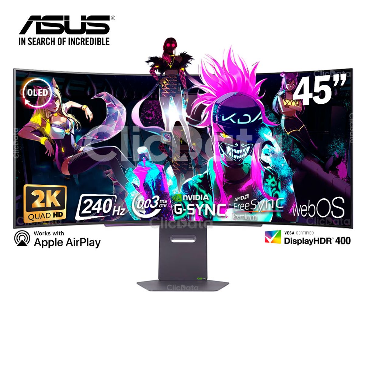 LG - MONITOR GAMING LG 45GX90SA-B 45 UltraGear OLED Curvo WQHD 240Hz 003ms Compatible Nvidia G-Sync