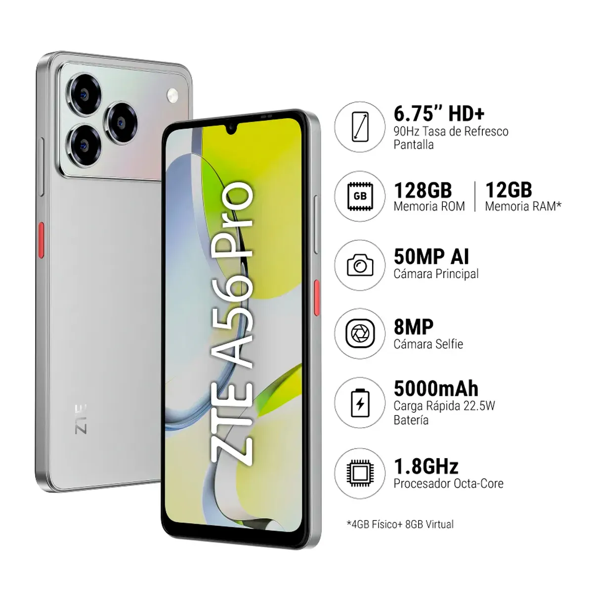ZTE - Smartphone ZTE A56 Pro 4+8GB RAM 128GB Gris