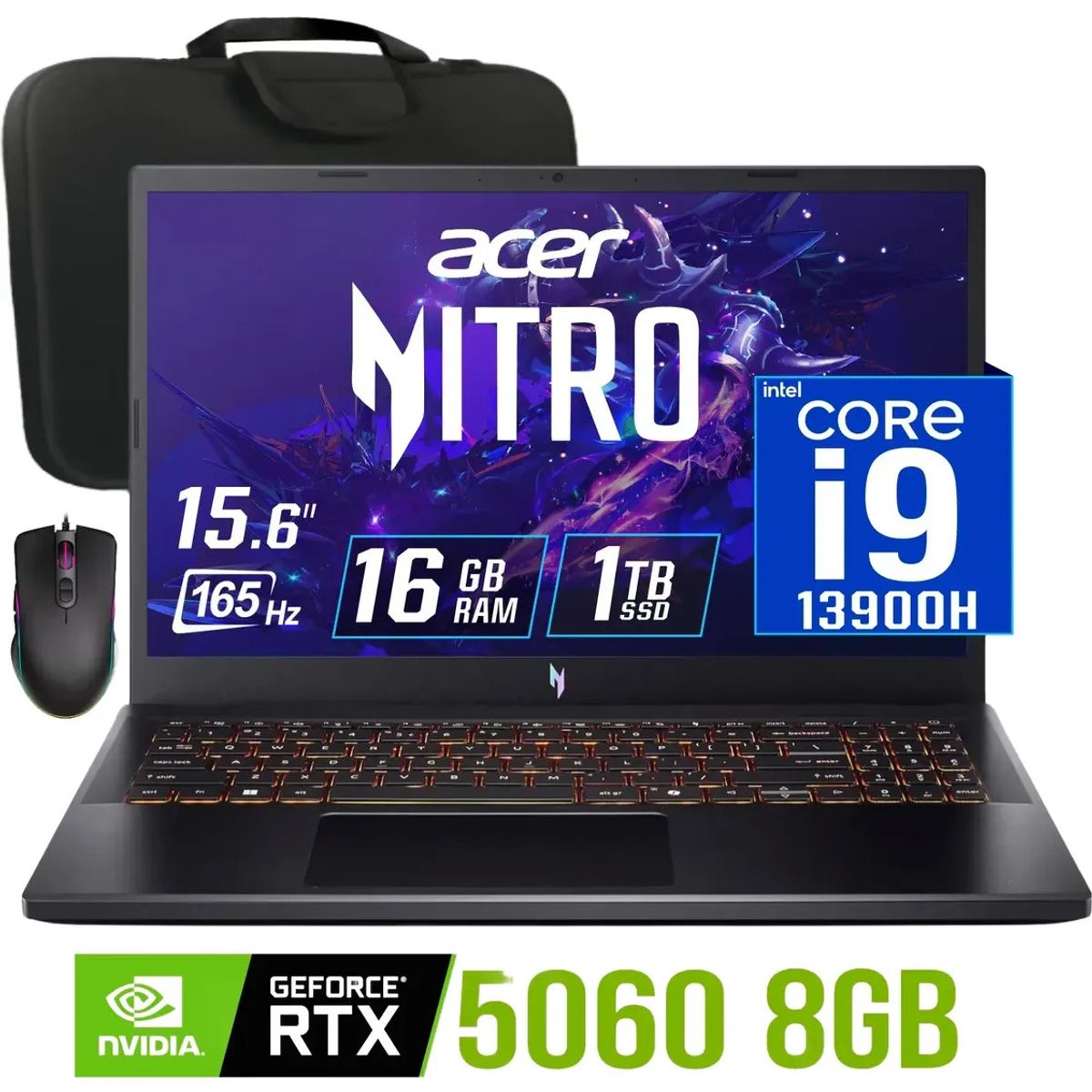 ACER - Laptop Acer Nitro V 15 intel core i9-13900H Nvidia 8gb RTX5060 Ram 16gb Ssd 1tb 15.6" fhd 165Hz