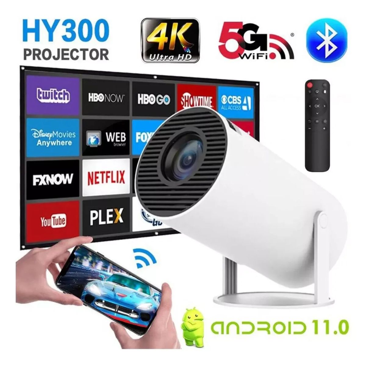 GENERICO - Proyector HY300 Portatil 4K Android11 Wifi Bluetooth