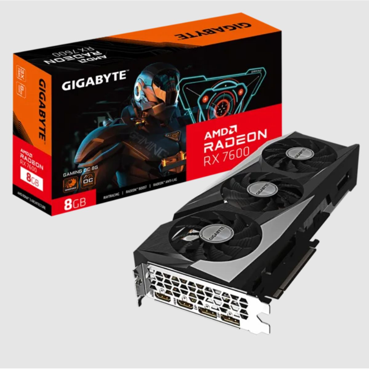 GIGABYTE - TARJETA DE VIDEO GIGABYTE RX 7600 ( GV-R76GAMING OC-8GD ) 8GB GDDR6 - 128BIT - X3 FANES - 2 DP