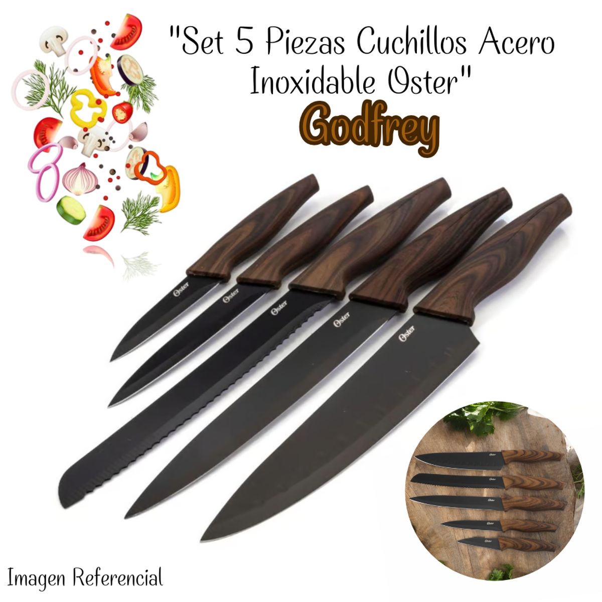 Set 5 Piezas Cuchillos Acero Inoxidable Oster Godfrey - NEGRO, marca OSTER - Foto Principal