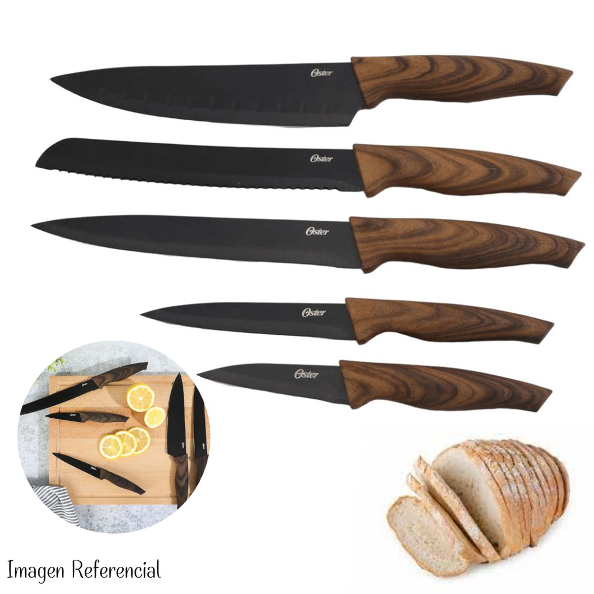Set 5 Piezas Cuchillos Acero Inoxidable Oster Godfrey - NEGRO, marca OSTER - Foto 2