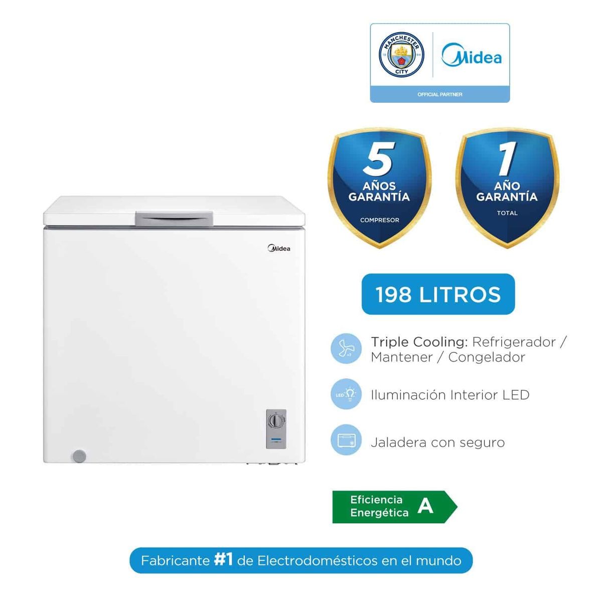 MIDEA - Congeladora Horizontal Midea Doble Función 198 Litros Blanco MDRC280FZR01PE (Nuevo Modelo)