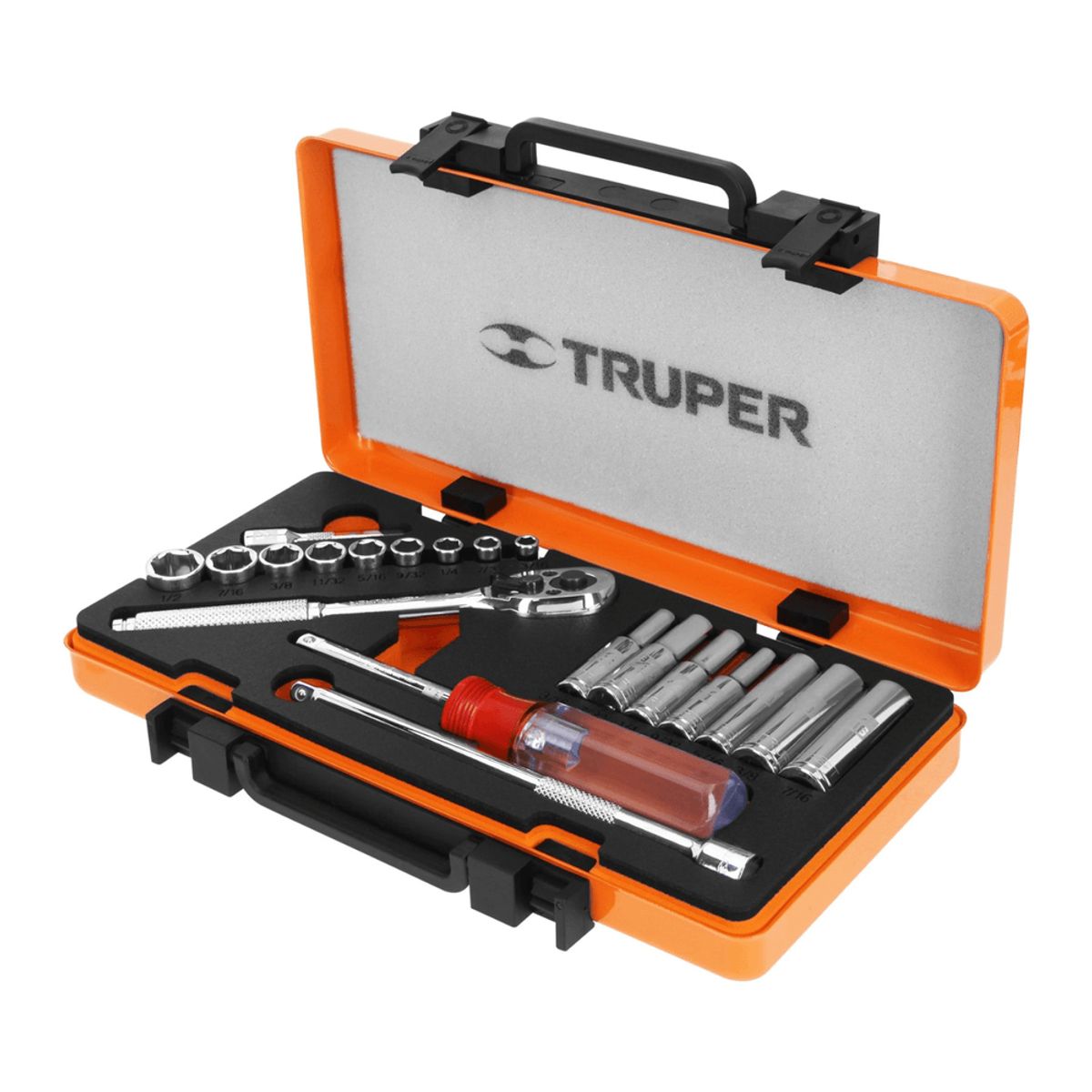 TRUPER - Juego De 20 Herramientas Cuadro 1/4' Std Para Mecánico 13980 Color Naranja