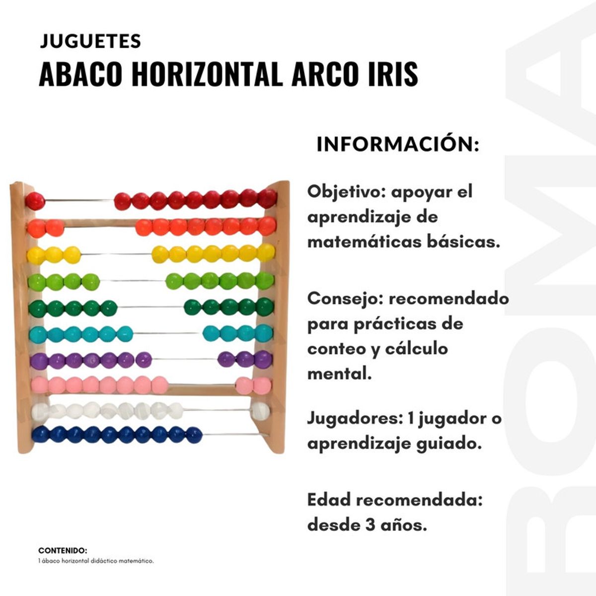 GENERICO - ABACO HORIZONTAL ARCO IRIS - JUEGO DIDÁCTICO