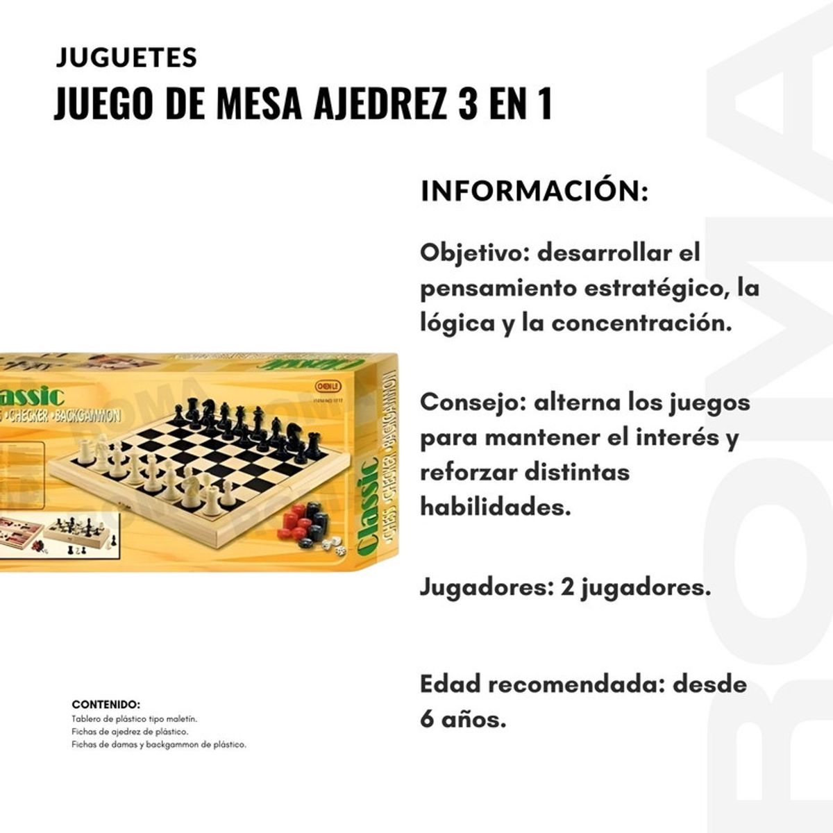 GENERICO - JUEGO DE MESA AJEDREZ 3 EN 1 MEDIANO