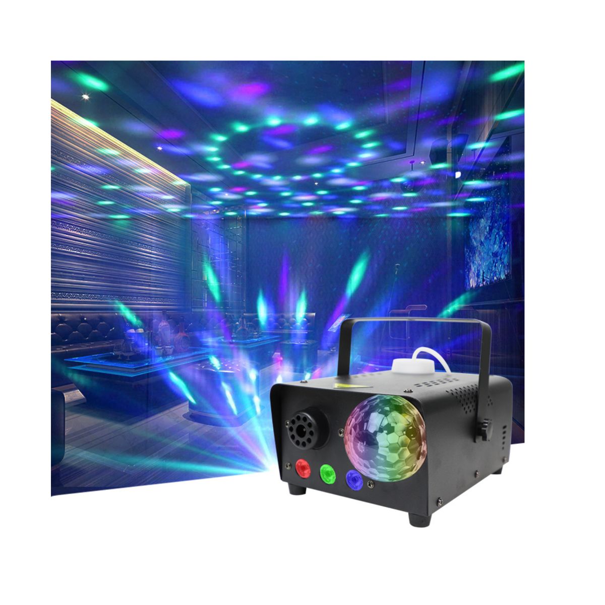 GENERICO - Maquina De Humo con Astro Luces Led Rgb + 1 BOTELLA Para Dj Escenario Fiesta eventos