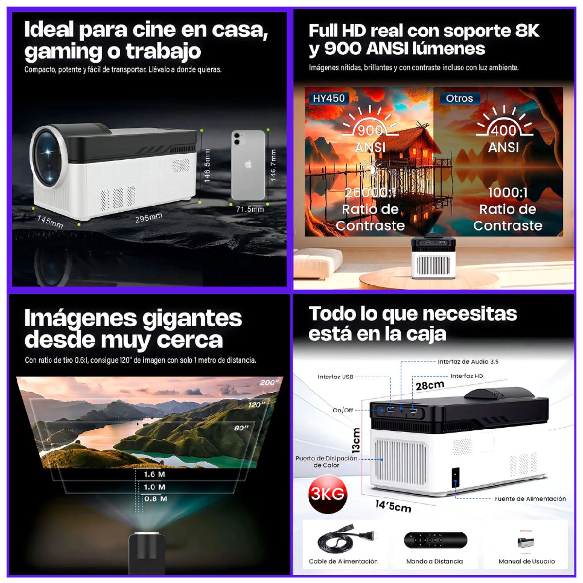 GENERICO - Proyector Hy450 Magcubic 8K AutoFocus MagisTV Android13 2026