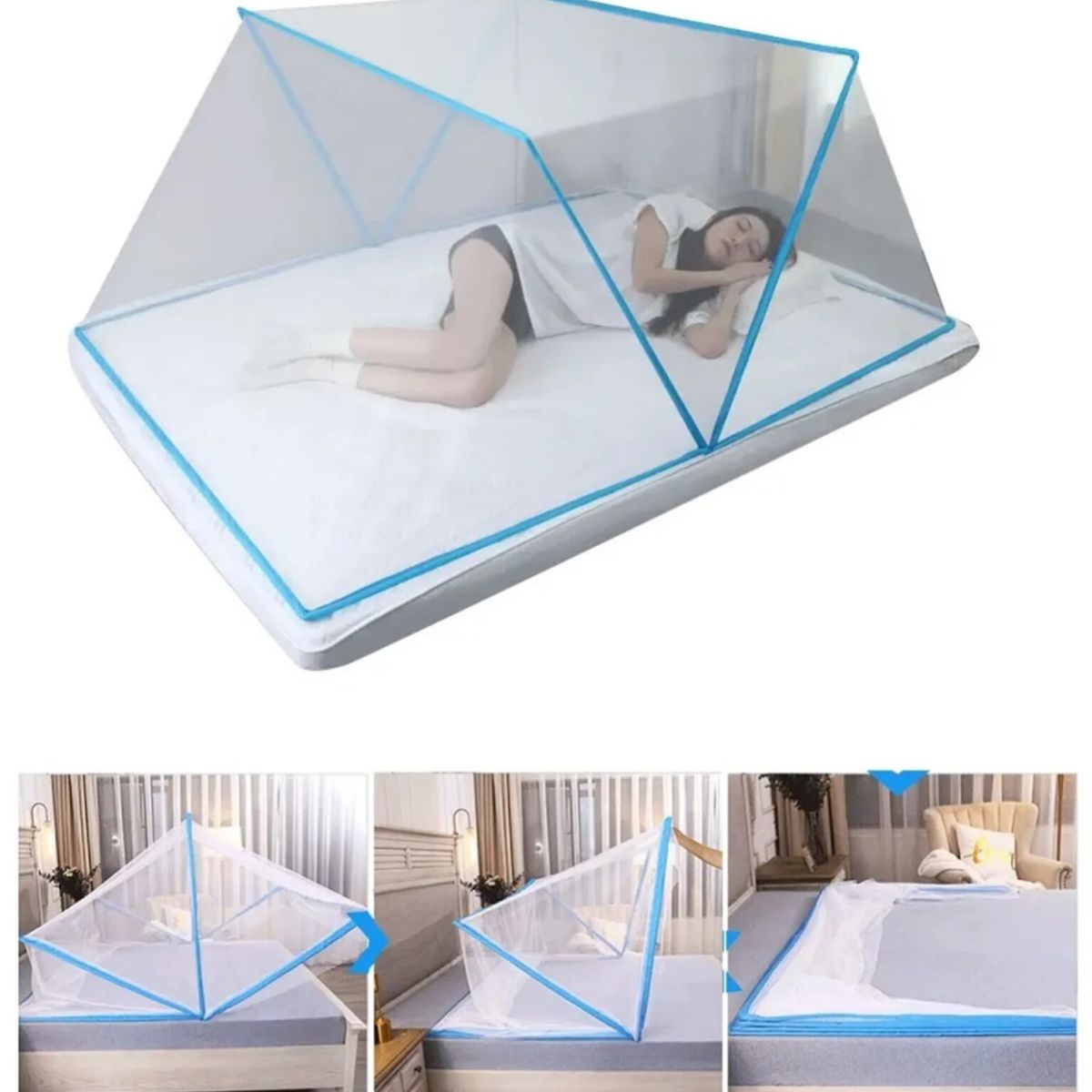 OEM - MOSQUITERO PLEGABLE PARA CAMA 2PLAZAS CELESTE