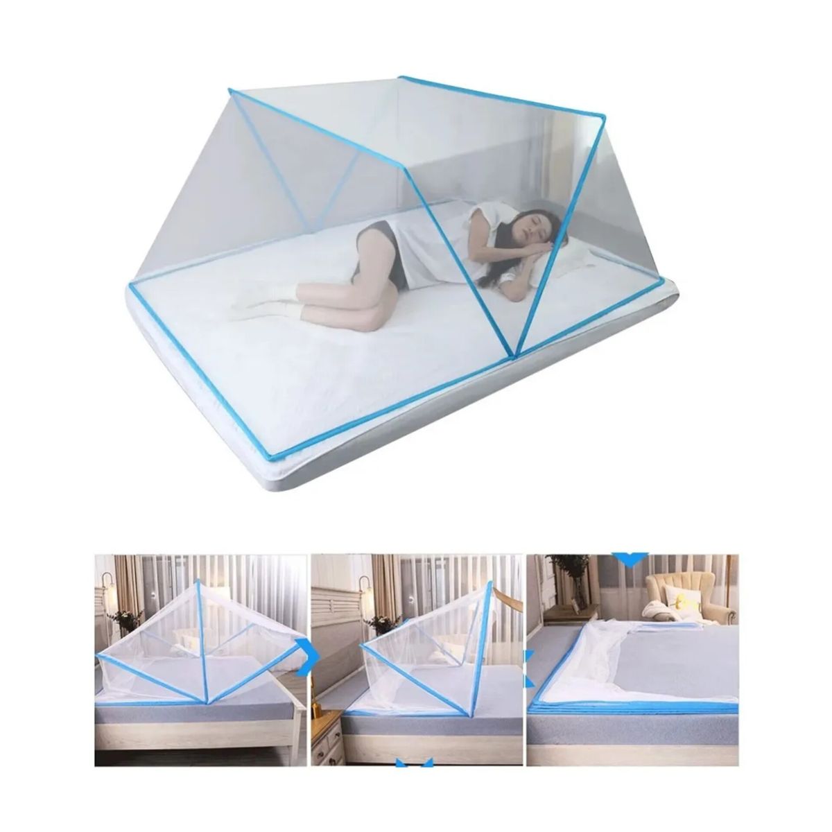 OEM - MOSQUITERO PLEGABLE PARA CAMA 2PLAZAS CELESTE