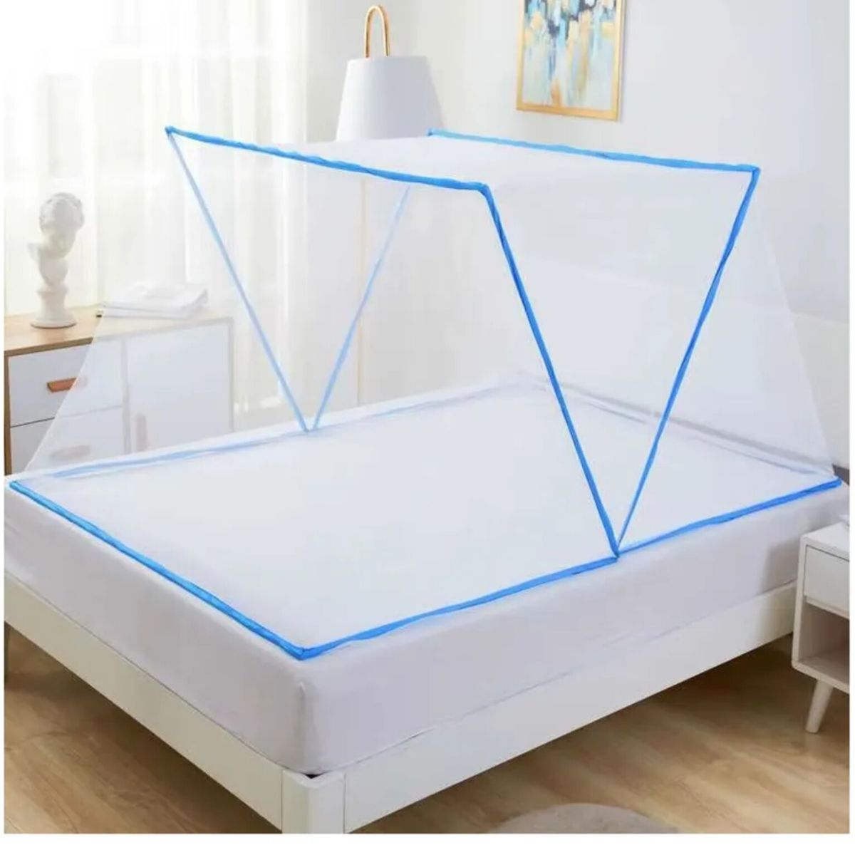 OEM - MOSQUITERO PLEGABLE PARA CAMA 2PLAZAS CELESTE