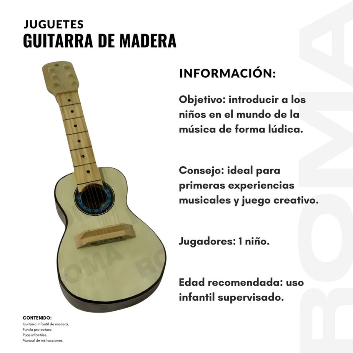 GENERICO - GUITARRA DE MADERA MEDIANA PARA NIÑOS