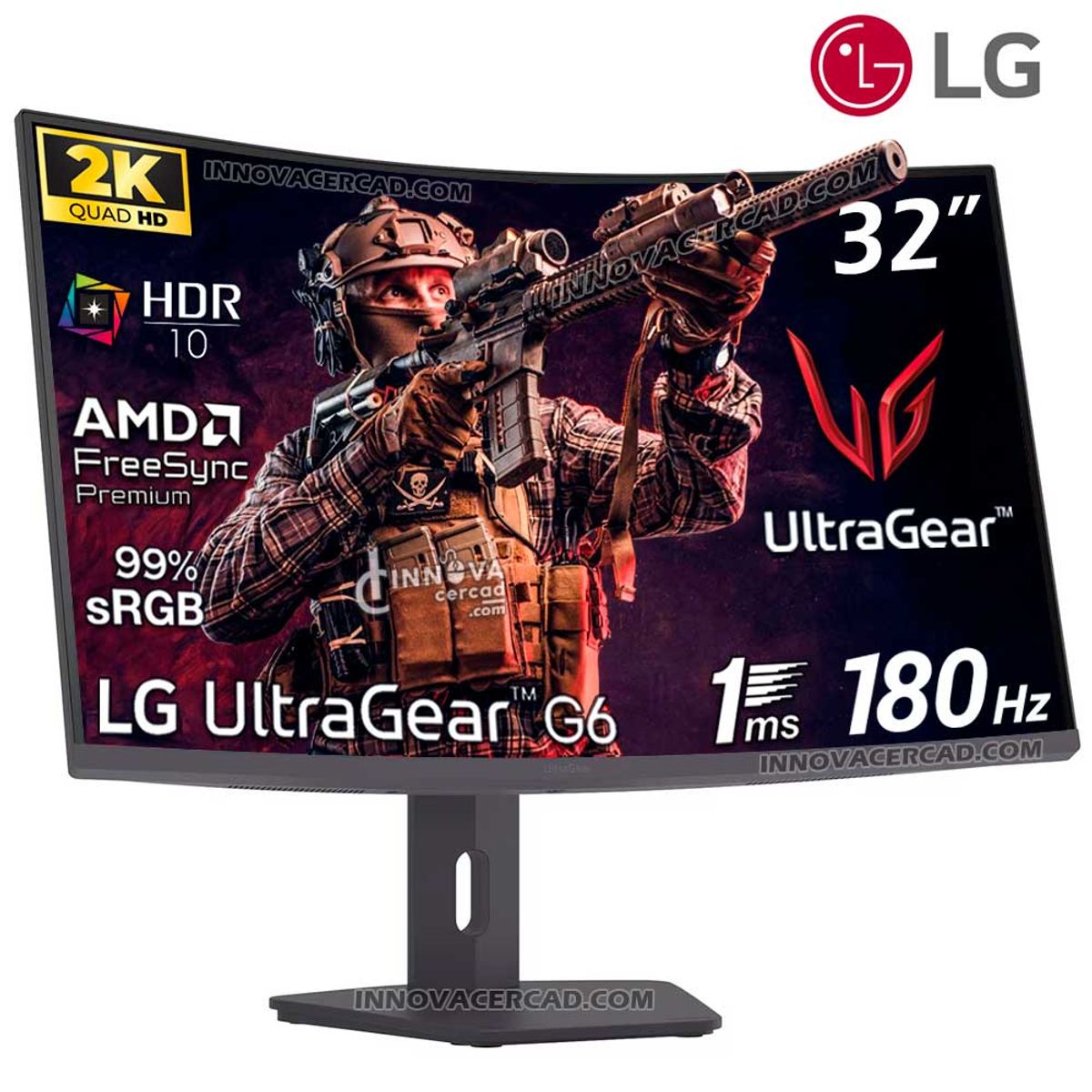 LG - Monitor LG UltraGear 32G600A-B, 32" Curvo VA, QHD 2560 x 1440, 180Hz, 1ms, FreeSync, HDR10