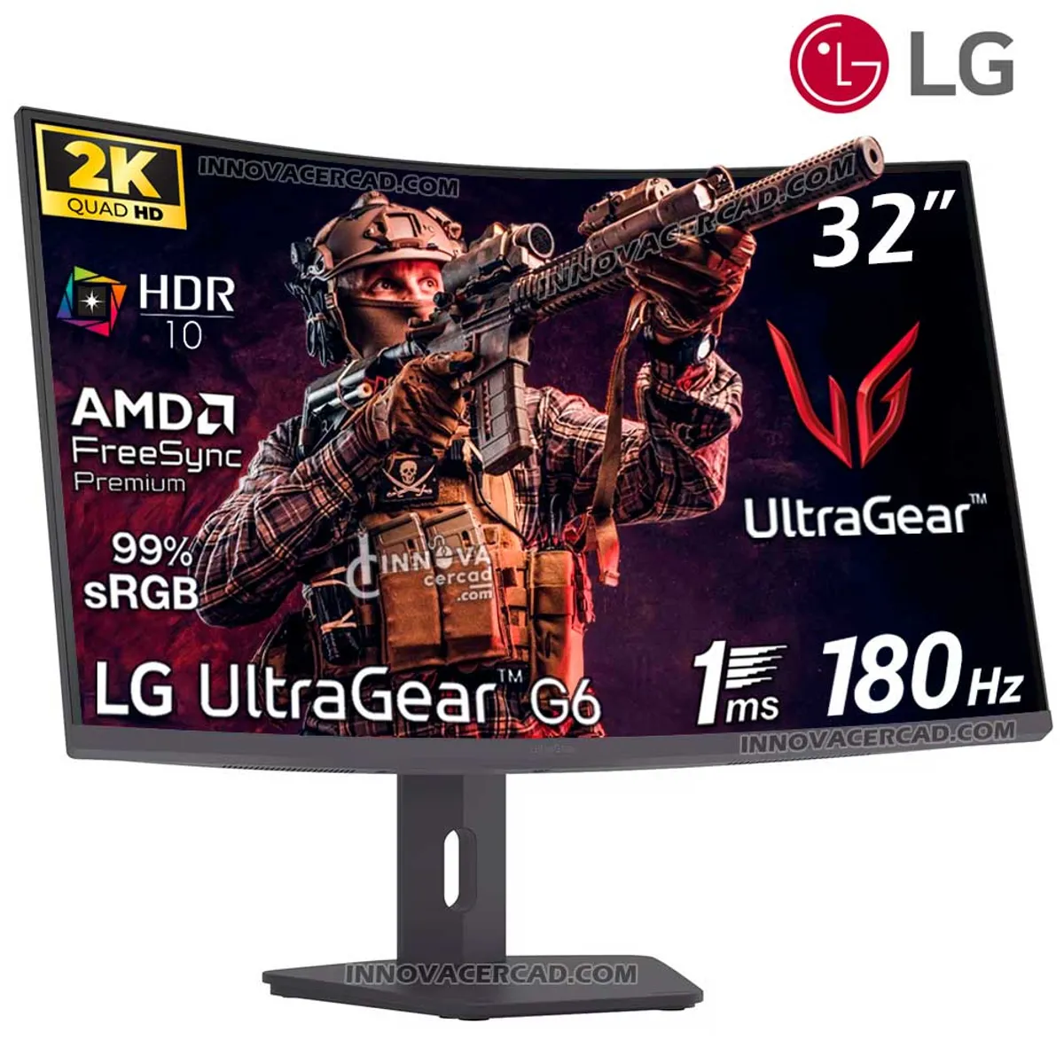 LG - Monitor LG UltraGear 32G600A-B, 32" Curvo VA, QHD 2560 x 1440, 180Hz, 1ms, FreeSync, HDR10