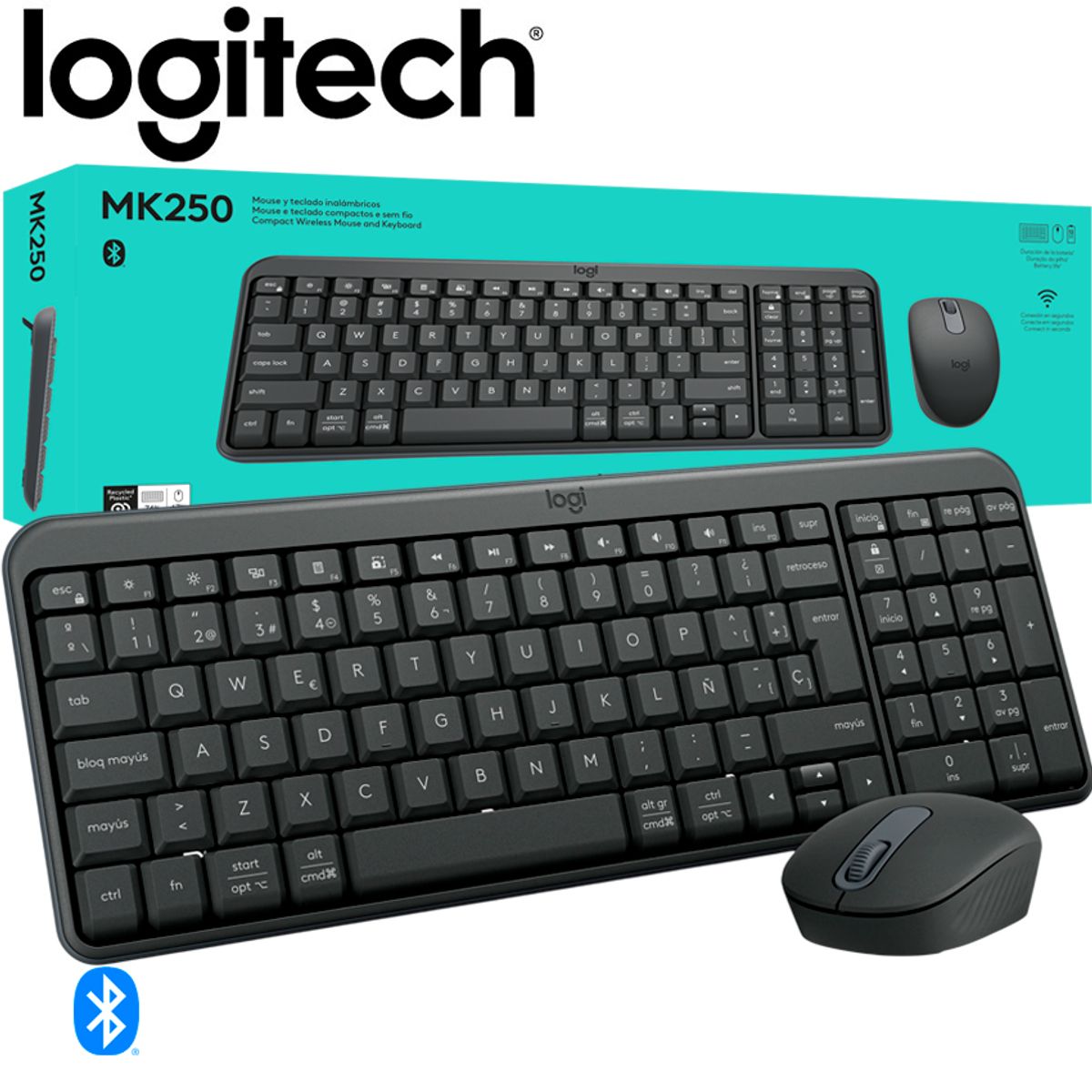 LOGITECH - Combo Teclado y Mouse Bluetooth Logitech MK250 Compacto