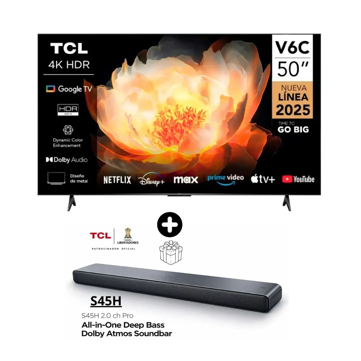 TCL - Televisor TCL 50" 50V6C LED  UHD 4K Smart TV + Soundbar TCL S45H