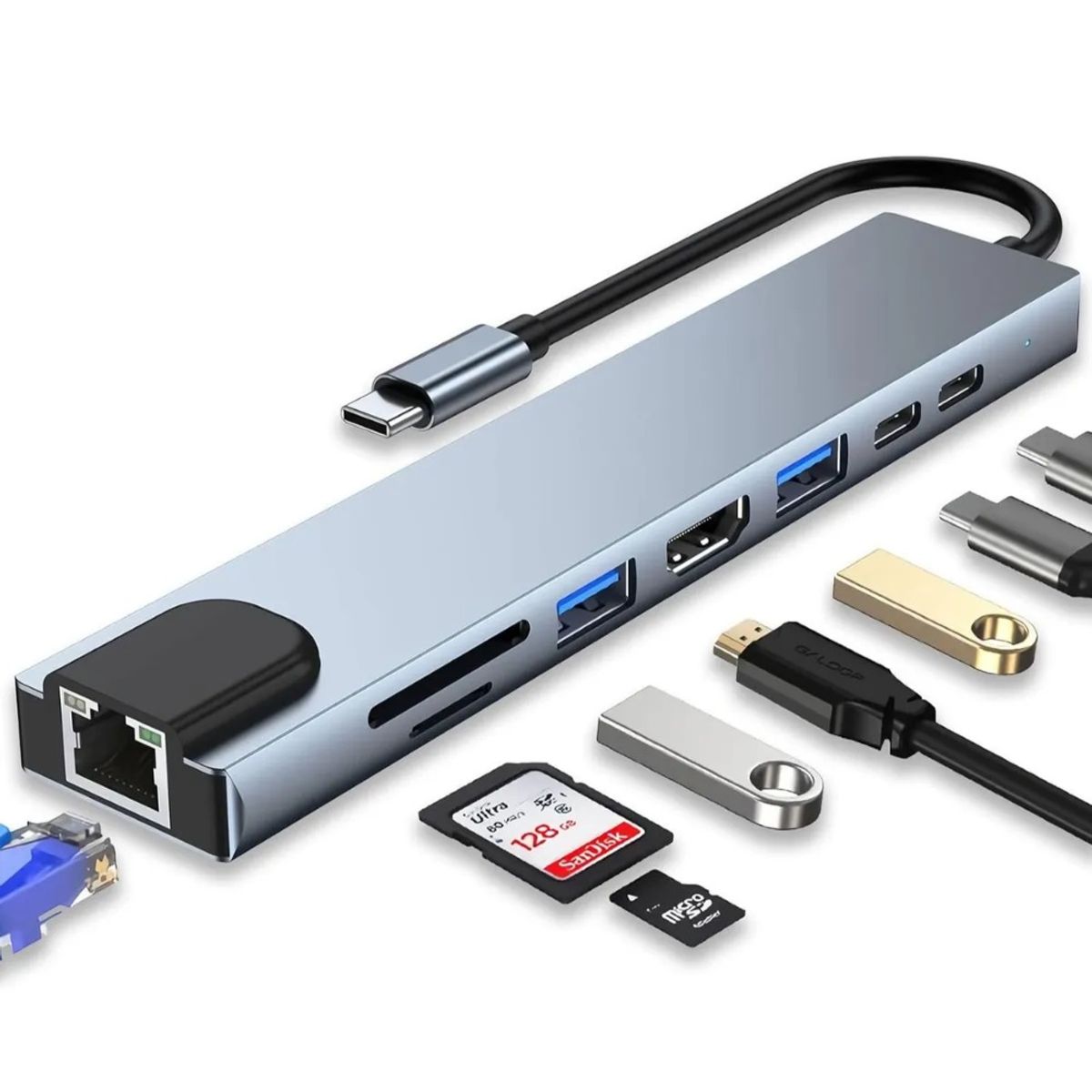 OEM - Adaptador Hub USB Tipo C 8 en 1 LinkMax con HDMI Ethernet USB y Carga PD 87W