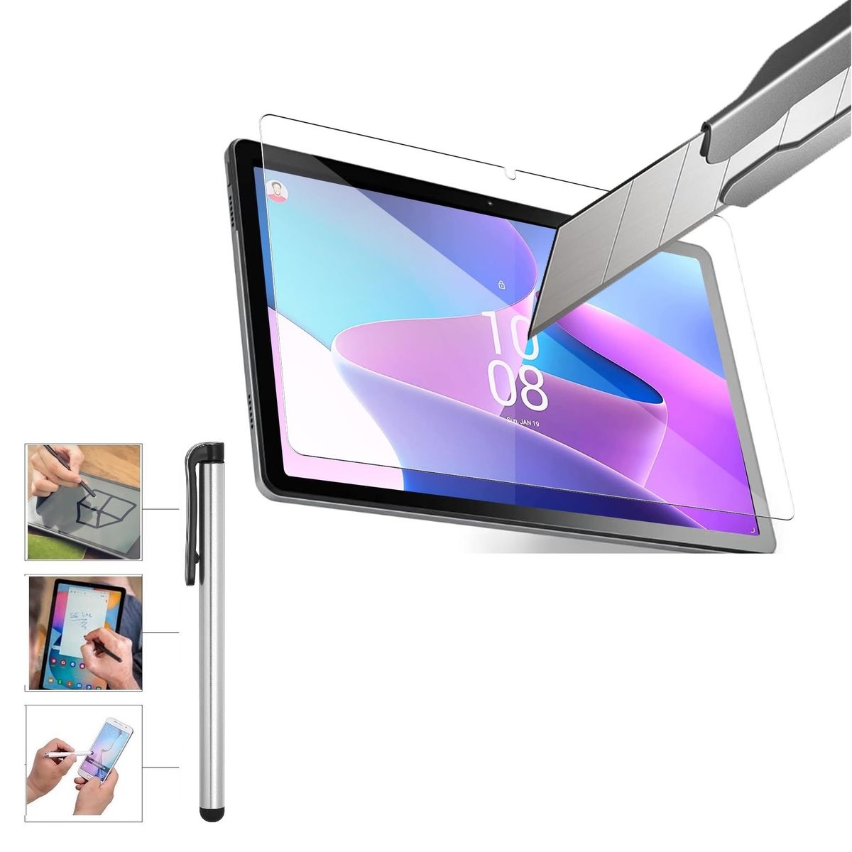 GENERICO - Mica de Vidrio Templado + Lapiz tactil Plata para Lenovo Tab P12 12.7" 2023 TB370FU