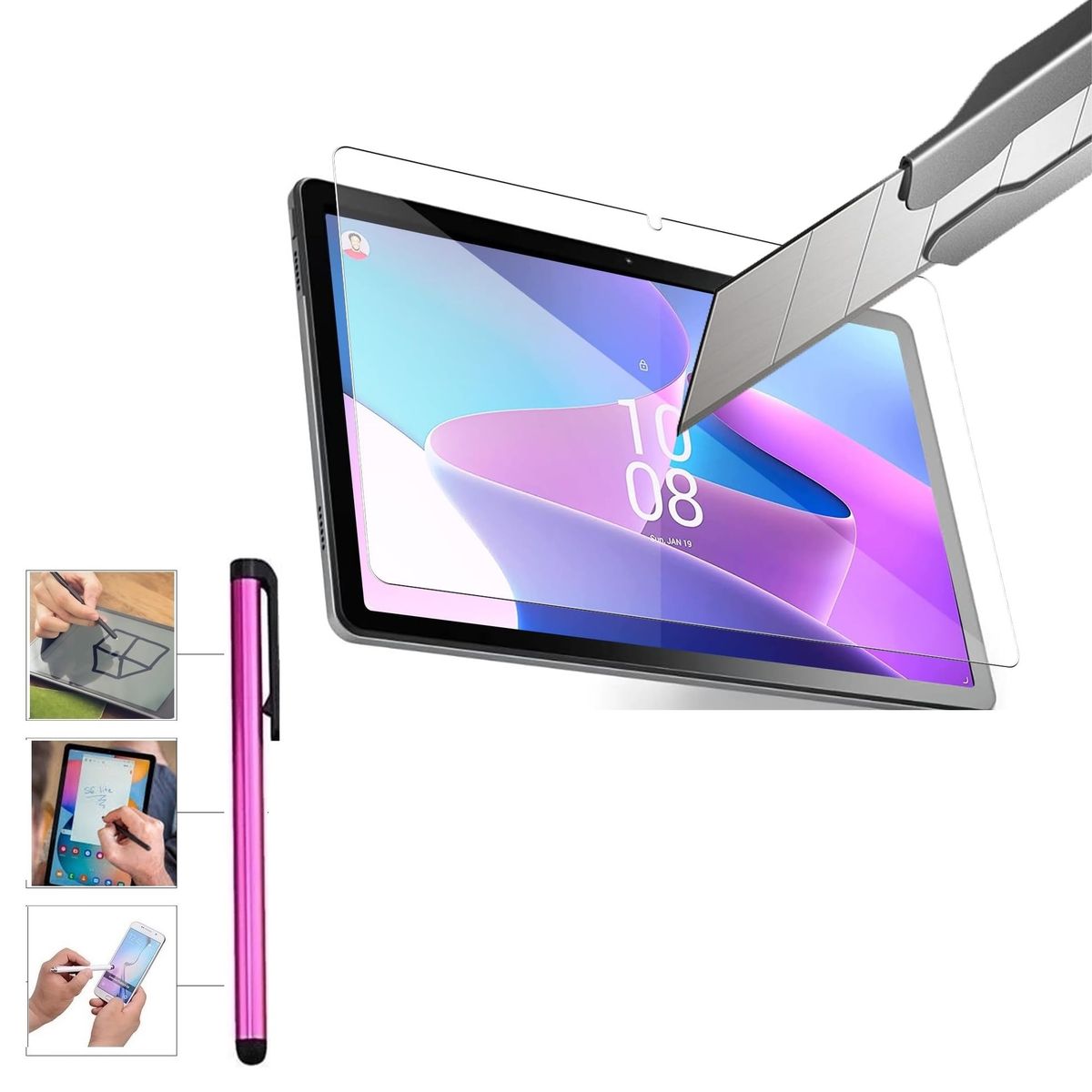 GENERICO - Mica de Vidrio Templado + Lapiz tactil Rosa para Lenovo Tab P12 12.7" 2023 TB370FU